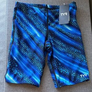 TYR Swim Trunks in Blue and Black Pattern